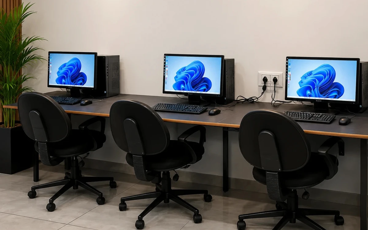 Universal Technologies office workspace with desks and computers in Bardoli